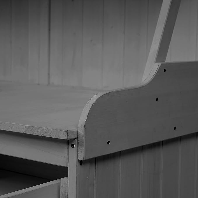 RUNNA 65inch Garden Potting Bench Table, Fir Wood Workstation with Storage Shelf, Drawer and Cabinet (Gray@017, 65inch)