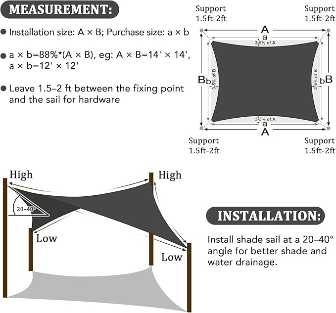 Shade&Beyond Custom 10'x14' Sun Shade Sail Canopy Rectangle UV Block Breathable Curved Sunshade for Backyard Yard Deck Outdoor Facility and Activities, Dark Grey (We Make Custom Size)