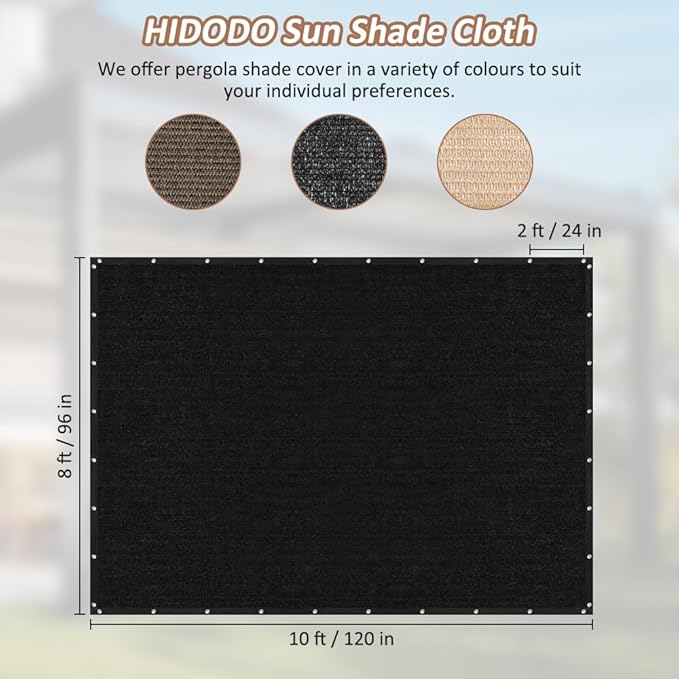 90% Shade Cloth with Grommets, 8 x 10 FT Sun Shade Tarp Pergola Shade Cover Canopy, UV Block Privacy Sun Screen for Outdoor, Patio, Garden, Porch and Deck, Black