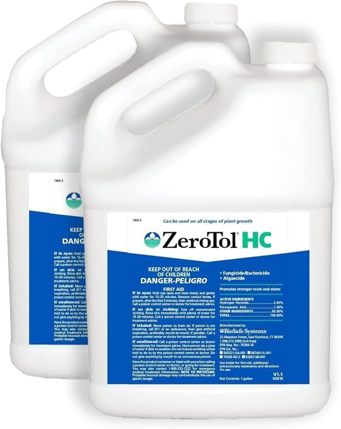 BioSafe Systems ZeroTol HC, Broad Spectrum Algaecide, Bactericide, and Fungicide, Peroxyacetic Acid, Kills Mold, Single 6200-1, 1 Gallon, Case of 2
