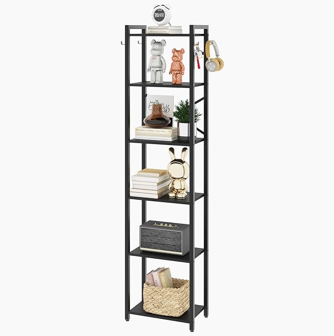 YMYNY Bookshelf, 6-Tier Ladder Shelf Organizer, Narrow Shelving Unit, Corner Storage Racks, Large Capacity Bookcase, for Home Office Living Room Balcony Bathroom, Metal Frame,HBC001B
