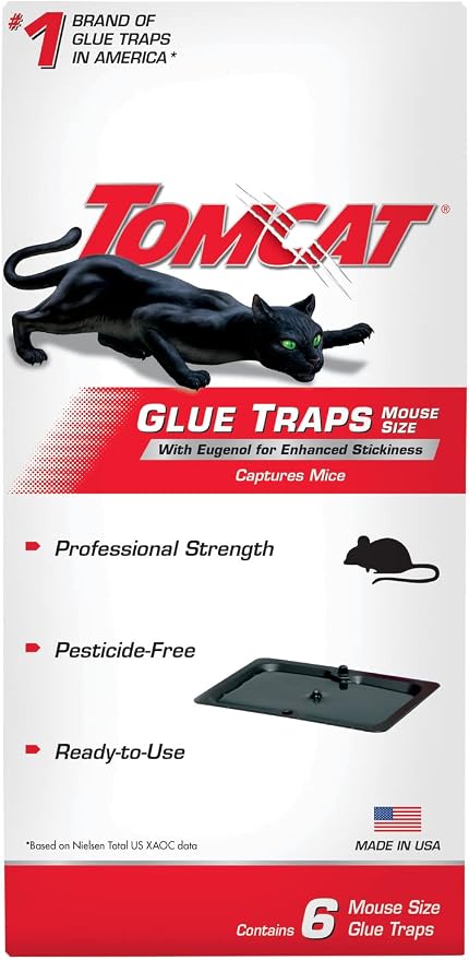 Tomcat Glue Traps Mouse Size with Eugenol for Enhanced Stickiness, 72 Traps | Sticky Pads For Mice, Cockroaches, and Spiders, 12 Packages Each with 6 Traps