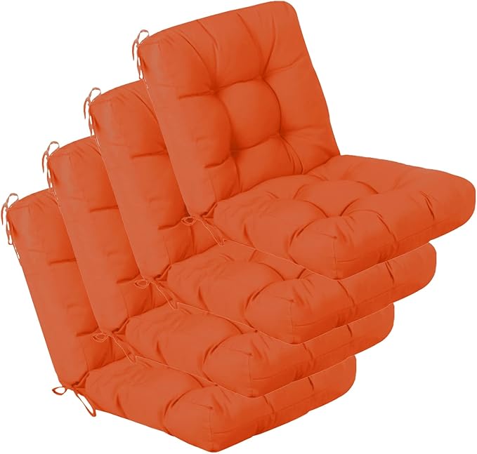 QILLOWAY Outdoor Chair Cushion for Patio Furniture, Waterproof Patio Cushions Set of 4 with Ties, Fade Resistant Replacement Pads for Outdoor Rocking Chairs,Orange