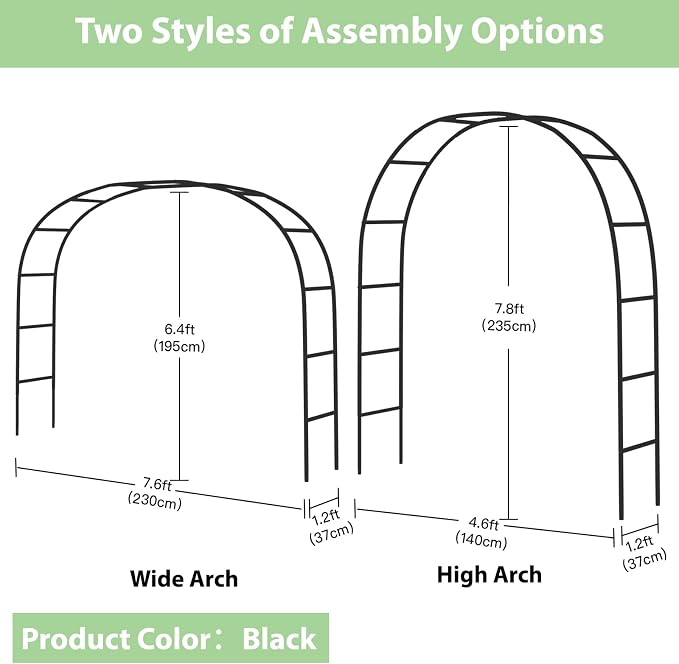 RUBFAC 7.8ft Garden Arch, Metal Trellis for Climbing Plants Outdoor | Black Garden Arbors, Plant Stand Outdoor Archway Frame for Backyard Decor, Halloween Christmas Fall Party Decorations