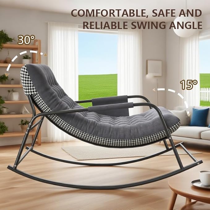 Oversized Rocking Chair,Patio Recliner Rocker with Armrests,Comfortable Papasan Chair for Bedroom, Living Room, Porch, Garden -Gray