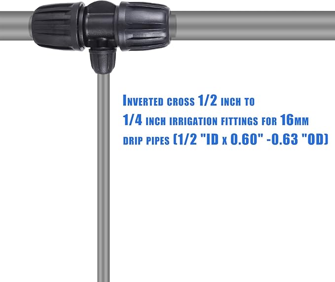 Locked Barbed Tee Connectors,1/2 Inch to 1/4 Inch Irrigation Tubing Fittings Kit for (1/2'' ID x 0.60''-0.63'' OD) 16mm Drip Tubing (10 Pcs Barbed Tee 3-Way)