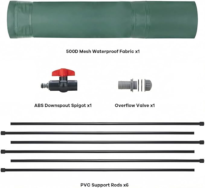 50 Gallon Collapsible Rain Barrel, Rainwater Collection Barrel with Drain Valve, Overflow Outlet and Mesh Cover, Foldable Water Storage Tank for Gutter Downspout, Garden Watering