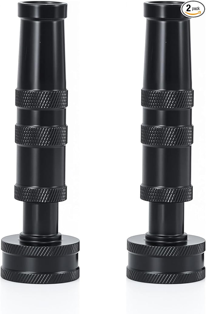 [2 Pack] RESTMO 100% Solid Brass Adjustable Twist Hose Nozzle with Anti-Rust Coating, Heavy Duty High Pressure Nozzle with 3 Spray Patterns for Garden Watering, Car Washing, Patio & Floor Cleaning
