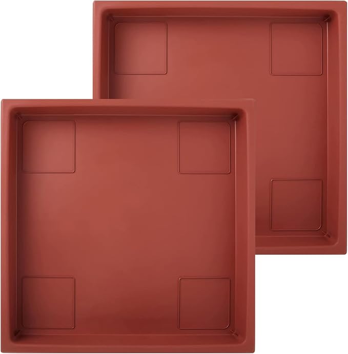 The HC Companies 14 Inch Accent Square Plant Saucer, Lightweight UV-Resistant Plastic Outdoor & Indoor Flower Pot Tray, 2-Pack Plant Pot Trays for Garden & Home Decor, Clay