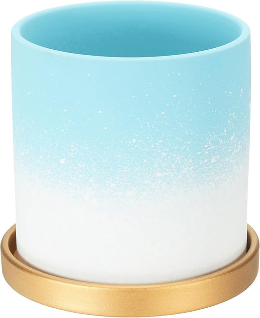 PATIKIL 5.12 Inch Ceramic Plant Pots, Modern Flower Planters Gradient with Drainage Holes for Decorate Home Indoor Plants Succulent Herb, Light Blue