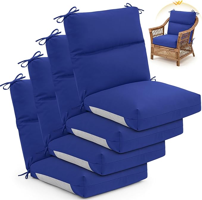 Geelin 4 Pack Outdoor/Indoor High-Back Chair Cushions 44×21 in, Stuffed Tufted Replacement Patio Chair Cushions with Ties Weather Resistant Pads for Patio Furniture (Navy Blue)