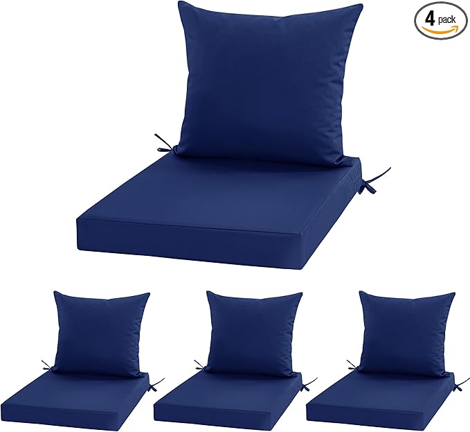 Outdoor Cushions for Patio Furniture, Waterproof Outdoor Chair Cushion w/ Fade-Resistant, Removable & Machine-Washable Cover, 22x22 Inch, Deep Seat Sofa/Couch Pad Replacement – Set of 4, Navy Blue