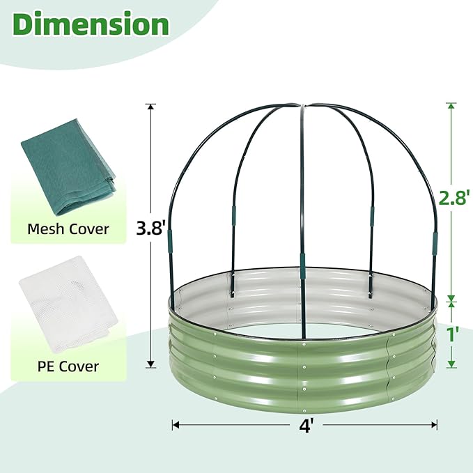 Galvanized Raised Garden Bed with Cover | 4x4x1FT Metal Planter Box Outdoor with Greenhouse PE Cover for Winter & Mesh cover for Summer | 3-in-1 Raised Bed with Windows for Easy Gardening