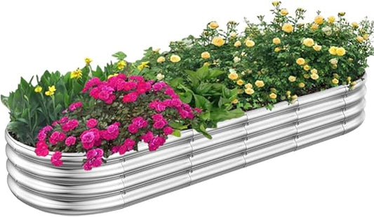 RAYKEEP Galvanized Raised Garden Beds, Outdoor Raised Garden Boxes, Oval Large Bottomless Metal Elevated Garden Bed Planter Box for Vegetables, Fruits, Flower (7x2x1(ft))