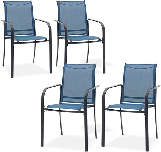 DIFY Patio Dining Chairs Set of 4, Stackable Outdoor Metal Chairs for Garden, Porch and Lawn, Blue