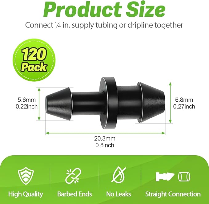 RedChili Drip Irrigation Universal 1/4" Barbed End Cap Fitting, 120 Pieces Drip System Parts Goof Plug Connectors Fits 1/4-Inch Drip Tubing Irrigation For Drip Line Connection