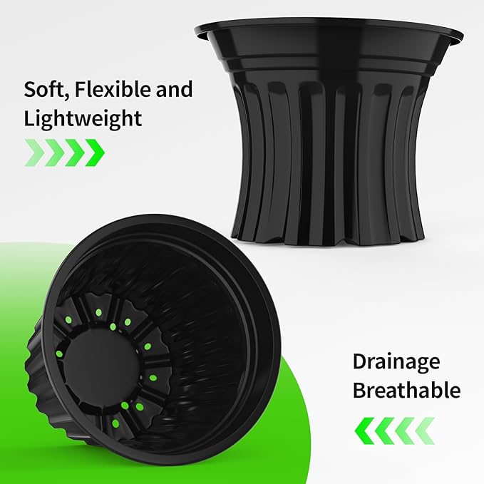 50 Pcs 5 Gallon Planter Nursery Pots, Seed Starting Pot Plastic Flower Seedling Pots with Drainage Holes Flexible Plant Container for Indoor Outdoor Garden Lawn Yard Plants Seedlings (50, 5 Gallon)