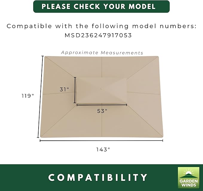 Garden Winds Reinforced RipLock 350 Replacement Canopy Top Cover Compatible with Easy Assembly 10' X 12' Gazebo Model MSD236247917053 - Slate Gray