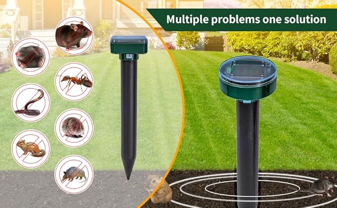 8 new Green Mole Repellent for lawns Gopher Repellent Ultrasonic Solar Powered Snake Repellent Deterrent Mole Repeller Vole Repellent Outdoor Lawns Garden Yard All Pests Sonic Spikes Stakes Chaser8