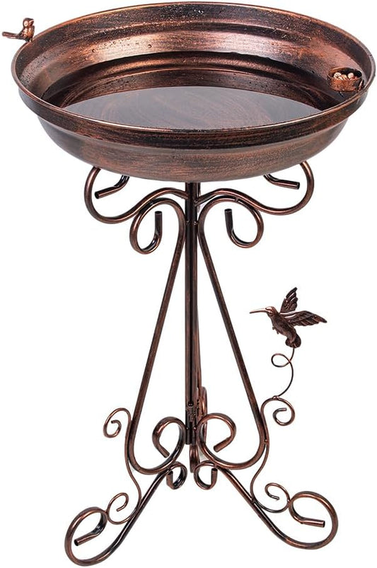 dreamysoul Large Bird Bath with Metal Pedestal, 18" Dia Antique Copper Outdoor Birdbath with Bird Feeder for Garden Outside Patio Yard Decor