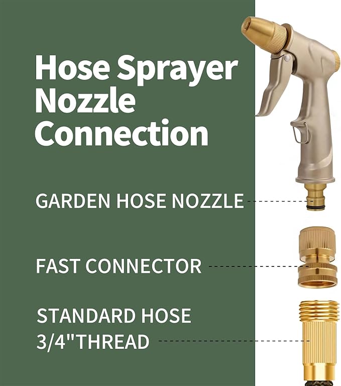 Garden hose nozzle spray, heavy metal high-pressure water gun, rotating can obtain different types of spray, watering plants and lawn, car washing, yard and pets (Short nozzle quick connection)