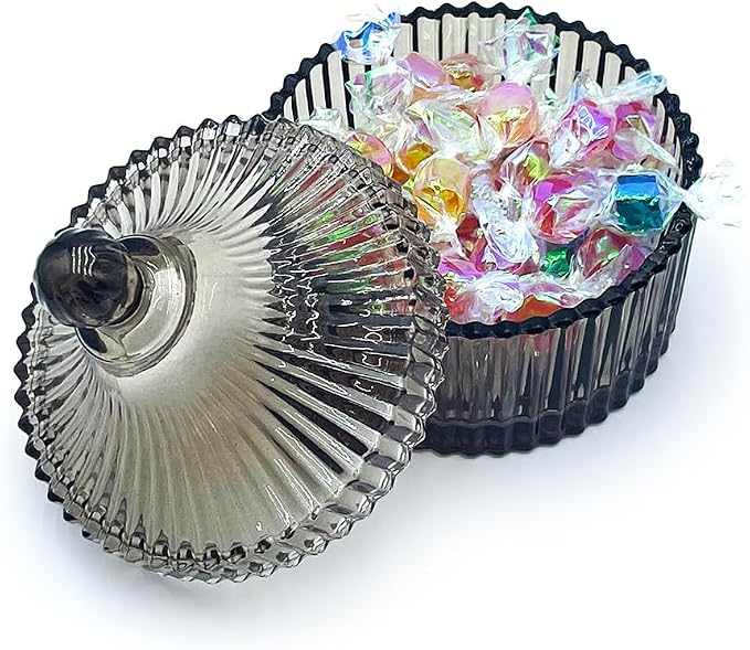 Colorful Glass Jar With Lid Candy Candle Jars Jewelry Box Buffet Biscuit Containers Bath Salt Holder Antique Bathroom Decor(Tawny)