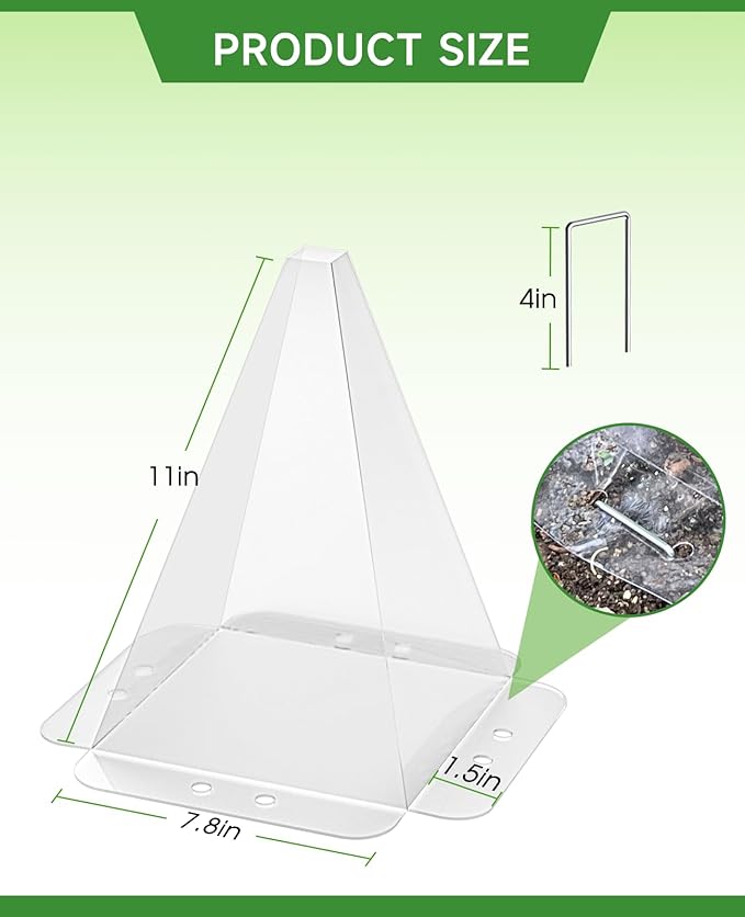 10 Pack Garden Cloches for Plants - Clear Reusable Plastic Seedling Covers with 20 Metal Stakes - Mini Greenhouse Plant Bell Covers for Frost, Sun, Pests Protection(7.8" x 11")