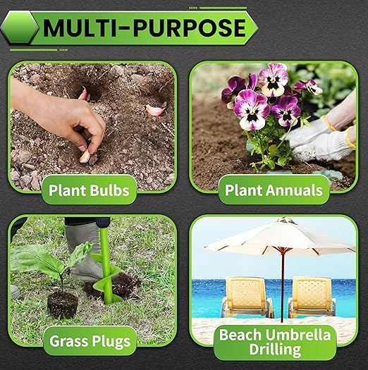Green Garden Auger Drill Bit for Planting, 3.5"x16" Post Hole Digger & Bulb Planter Tool, Fits 3/8" Hex Drive Drill, for Seeds, Flowers, Tree Roots, Fence Posts and so on