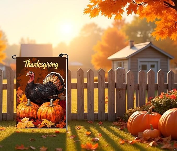 Thanksgiving Turkey Garden Flag 12x18 Double Sided, Small Burlap Seasonal Autumn Pumpkin Cardinal Garden Flag Fall Outdoor Yard Decorations Porch Lawn Flags for Outside