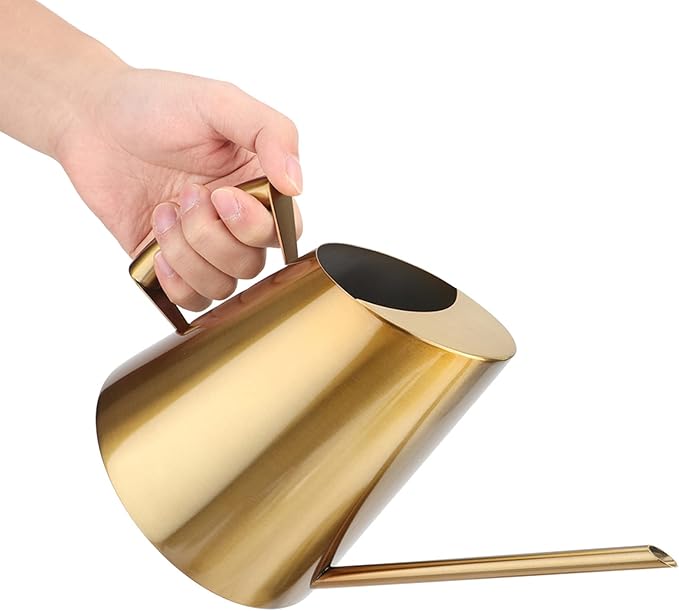 13.6 oz Watering Can Indoor Plants Stainless Steel Plant Waterer Watering Pot Sprinkle Pot Garden Flowers Plants Flower Tool Gold Watering Can with Long Spout (400ml)