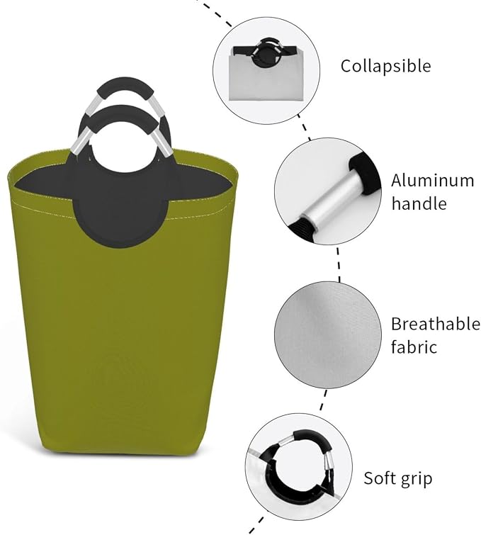 Large Laundry Hamper Bag, Olive Green Color Collapsible Laundry Basket Dirty Clothes Organizer Washing Bin for Family Essentials Storage