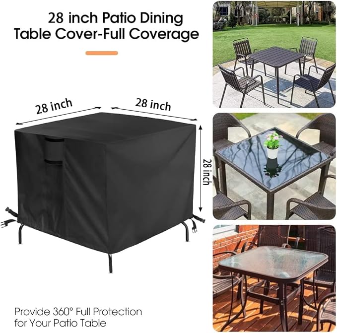 Outdoor Table Cover, 28 Inch Square Patio Table Covers, Waterproof Outside Small Table Cover Furniture Covers - 28 X 28 X 28 Inch
