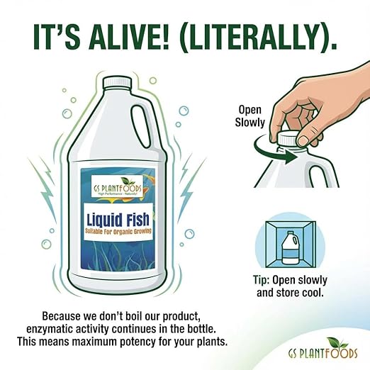 GS Plant Foods Liquid Fish Fertilizer - Organic Material Review Institute Listed (5 Gallons) – Natural Hydrolyzed Fish Fertilizer for Gardens, Lawns & Container Growing