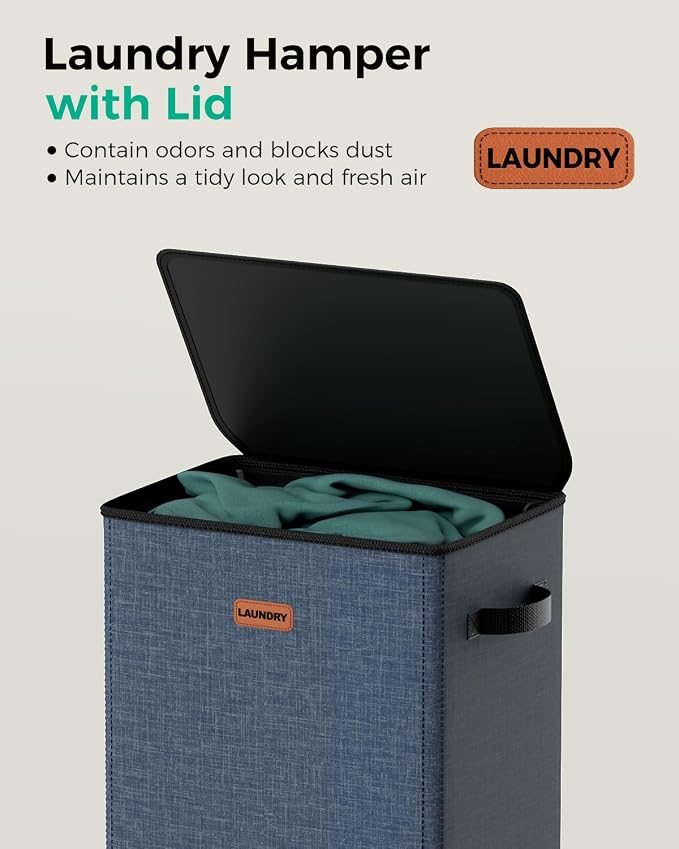 100L Laundry Hamper with Lid, Sturdy Clothes Hamper Heavy-Duty Laundry Basket Supports 30lb, Collapsible for Bathroom Bedroom Laundry Room Dorm