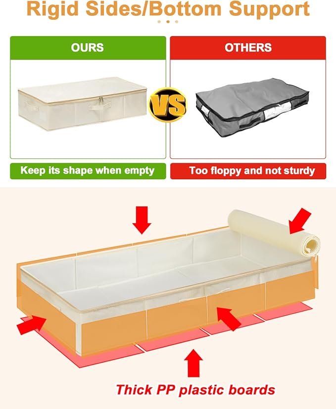 punemi Sturdy Under Bed Wedding Dress Storage Box, 3Pack, Beige