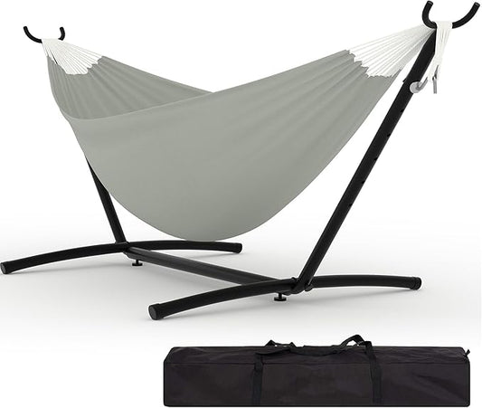 Double Hammocks with Stand for Outside, Portable Space Saving Heavy-Duty Steel Stand for Indoor Outdoor Patio with Carrying Bag, 450 lbs Capacity