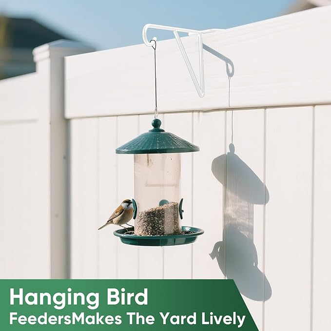 4 Pack Vinyl Fence Hooks, Heavy Duty Durable White Fence Plant Hangers for Outdoor, Over The Fence Hooks, Patio Hooks for Hanging Plants, Flower Baskets, Bird feeders, Lights, Pool Equipment
