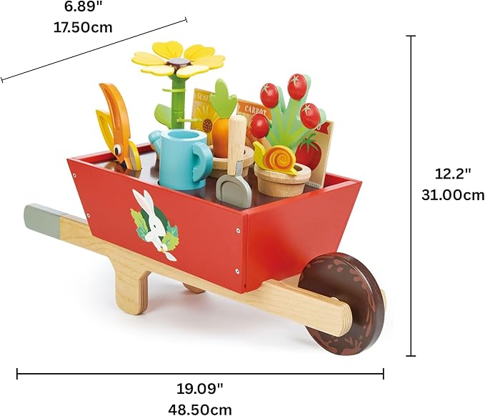 Tender Leaf Toys Garden Wheelbarrow Set – Deluxe Wooden Gardening Toy with Tools & Accessories – Supports Learning, Creativity & Outdoor Role Play – Age 3+