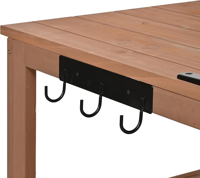 RUNNA Potting Bench with Hutch, 50.2" Solid Fir Wood Garden Workstation, Large Countertop, 2 Shelves, 2 Cabinets, 3 Side Hooks, Outdoor Planting Table for Gardening (Natural@080, 50.2-Inch)