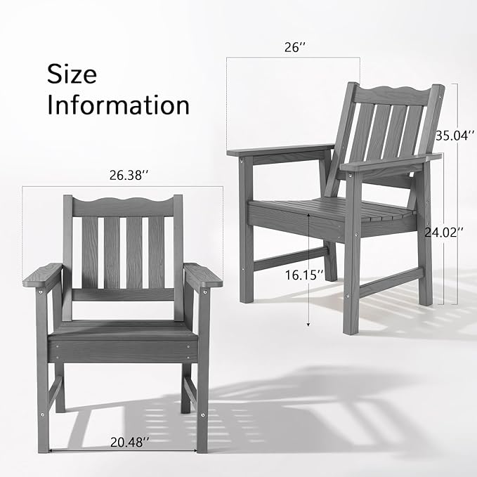 Stoog All-Weather Outdoor & Garden Chair, Patio Dining Chairs with 400 lbs Weight Capacity, Curveback Patio Chair for Backyard, Porch, Pool and Deck, Grey