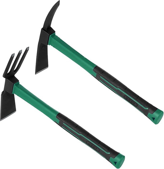 2pcs Garden Tools Comfortable Handle Hoes for Garden Work Carbon Steel Outdoor Tools（Light Blue）