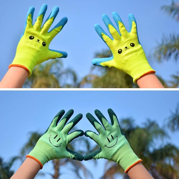 Kids Gardening Gloves for Ages 2-12 Toddlers, Youth, Girls, Boys, Children Garden Gloves for Yard Work (Size 3 for 5, 6 Year Old)