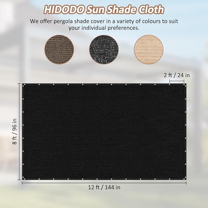 90% Shade Cloth with Grommets, 8 x 12 FT Sun Shade Tarp Pergola Shade Cover Canopy, UV Block Privacy Sun Screen for Outdoor, Patio, Garden, Porch and Deck, Black