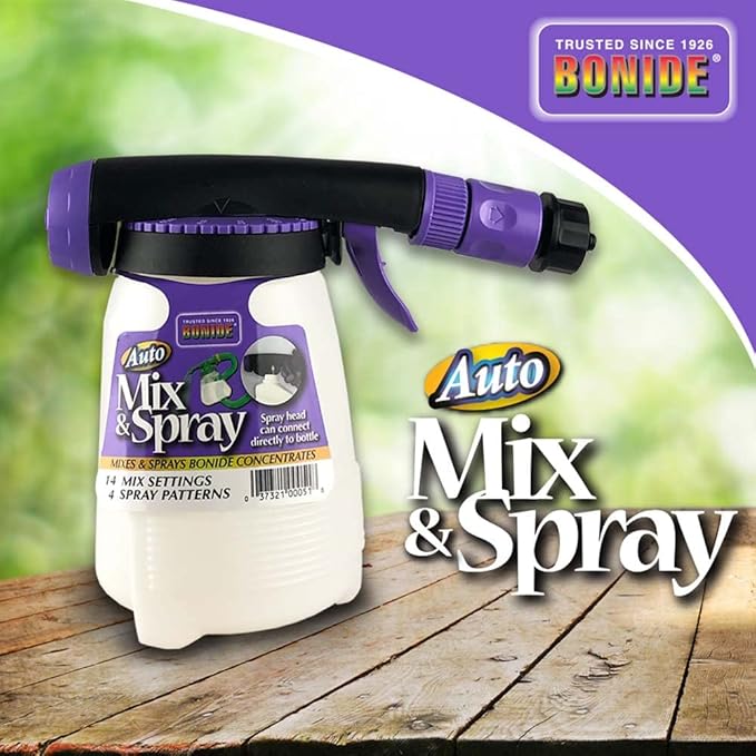 Bonide Auto Mix & Spray Hose End Sprayer for Weed and Insect Killer, Fungicide, Fertilizer with 14 Settings and 4 Spray Patterns