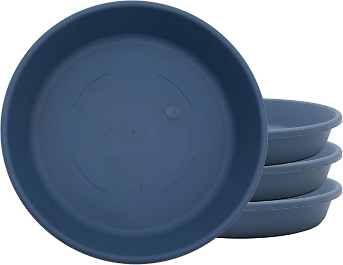 The HC Companies 6 Inch Classic Round Plant Saucer, Lightweight UV-Resistant Plastic Outdoor & Indoor Flower Pot Tray, 4-Pack Plant Pot Trays for Garden & Home Decor, Slate Blue