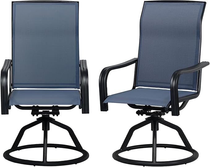 SHGJ&SOFT Patio Swivel Chairs, Waterproof Outdoor Dining Chairs with All-Weather Textilene Mesh for Deck, Garden, and Backyard (Plain Backrest-Blue, Set of 2)