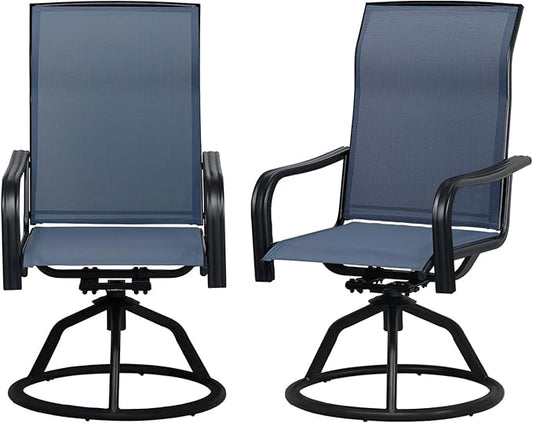 SHGJ&SOFT Patio Swivel Chairs, Waterproof Outdoor Dining Chairs with All-Weather Textilene Mesh for Deck, Garden, and Backyard (Plain Backrest-Blue, Set of 2)