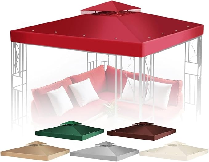 Flexzion Gazebo Cover Replacement Canopy Top 10x10 Ft (3m x 3m) - Double Tier Top Canopy Cover Replacement with UV30+, Dirt, Water Resistant for Outdoor, Sunshade, Garden, Patio, Pavilion (Red)