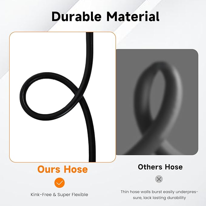 Heavy Duty Garden Hose 100 FT x 5/8"- Non-Expandable Hybrid Rubber Water Hose, Flexible & Leakproof All-Weather Yard Hose with Solid Fittings, Black/Orange