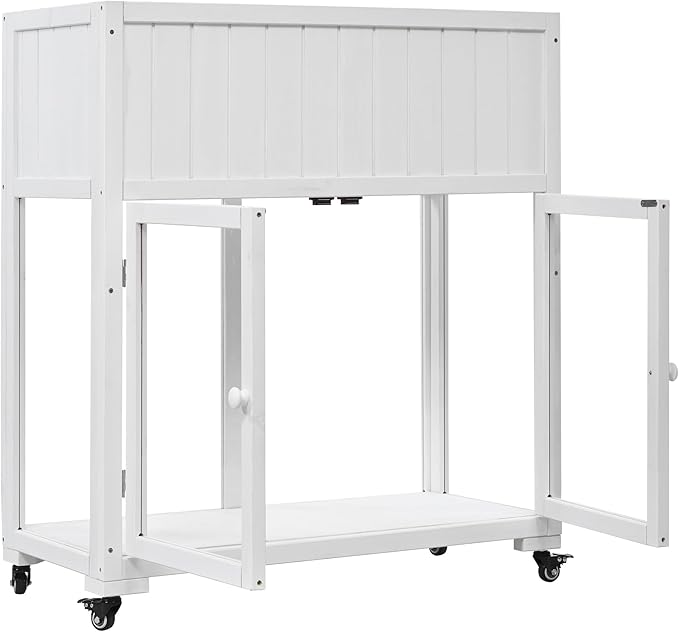 LUMISOL Wood Cold Frame, 2 Doors Garden Greenhouse with Wheels, Raised Bed with Liner for Indoor Outdoor Use, White